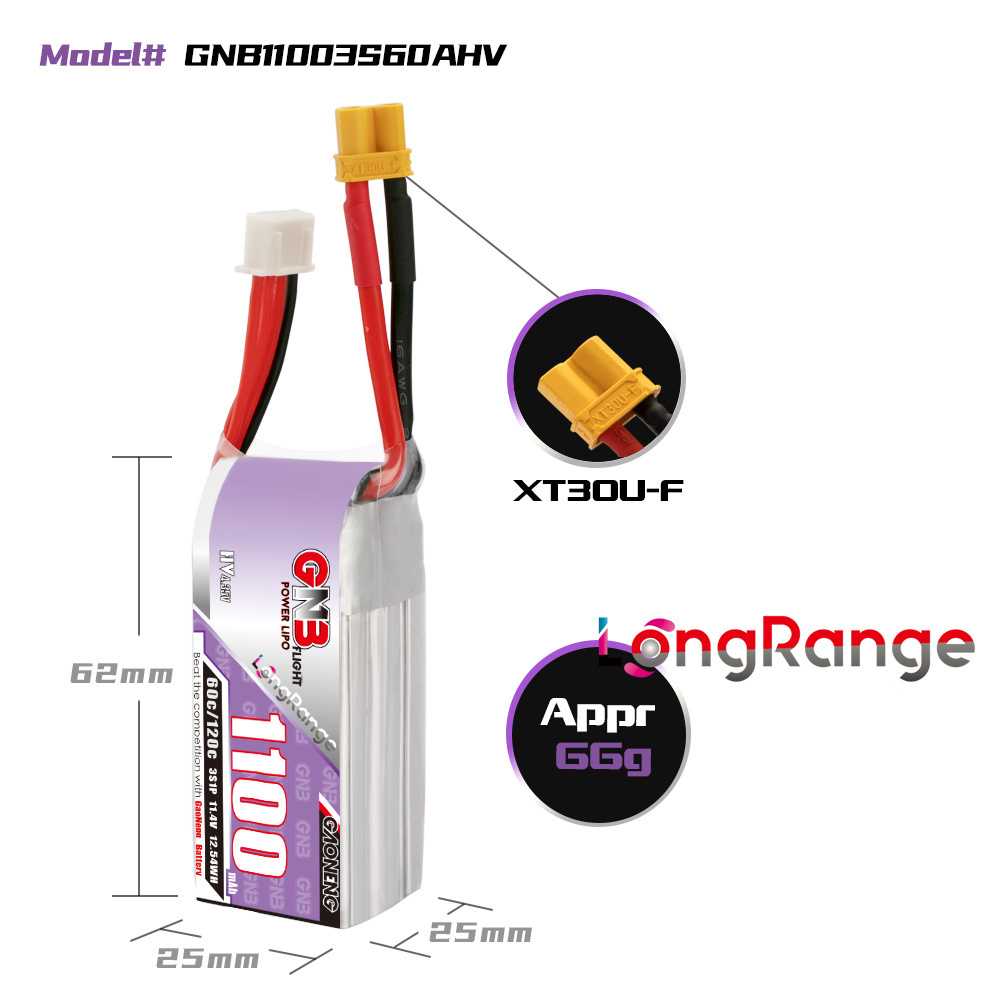 GNB 1100mAh 2S 3S 4S 6S 60C/12 - đánh giá và giá Drone Rcs